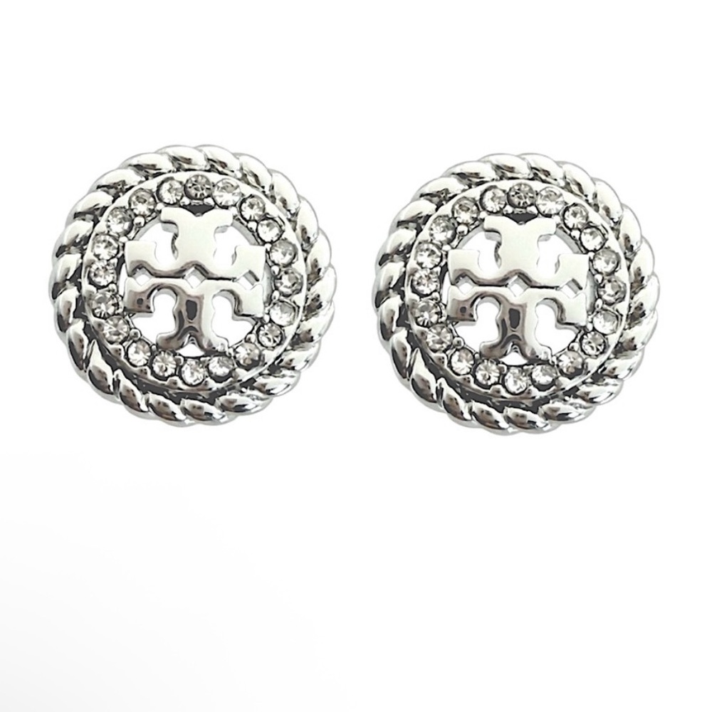 Tory Burch Rope Pave’ Crystal Stud Earrings NEW